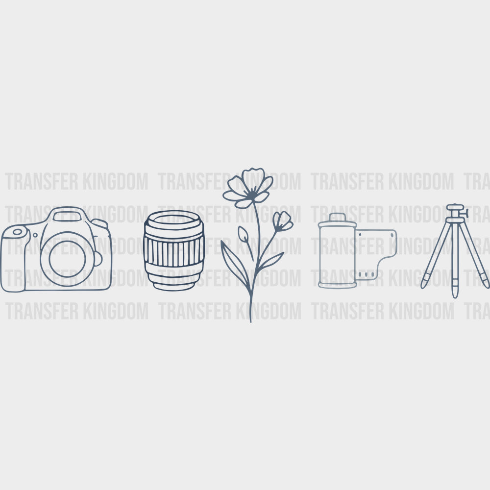 Photography Gear Minimalistic - Photography DTF Transfers - Adult Unisex - S & M (10’’) / Dark Color Design (See