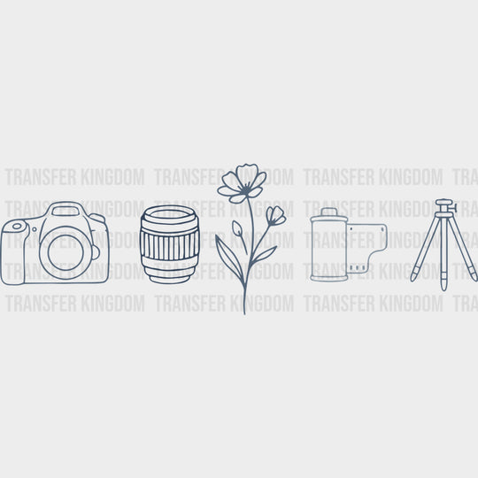 Photography Gear Minimalistic - Photography DTF Transfers - Adult Unisex - S & M (10’’) / Dark Color Design (See