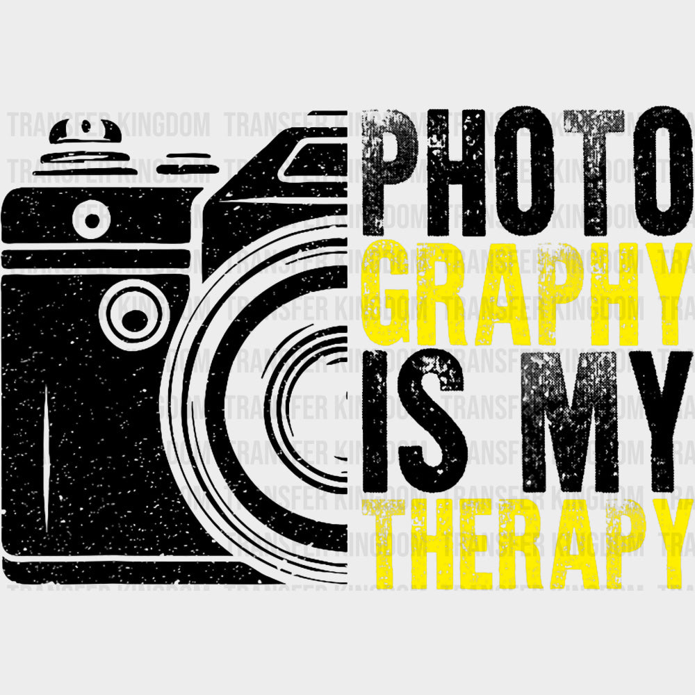 Photographyy Is My Therapy B&W Yellow - Photography DTF Transfers Adult Unisex - S & M (10’’) / Dark Color Design (See