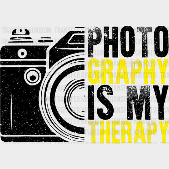 Photographyy Is My Therapy B&W Yellow - Photography DTF Transfers Adult Unisex - S & M (10’’) / Dark Color Design (See