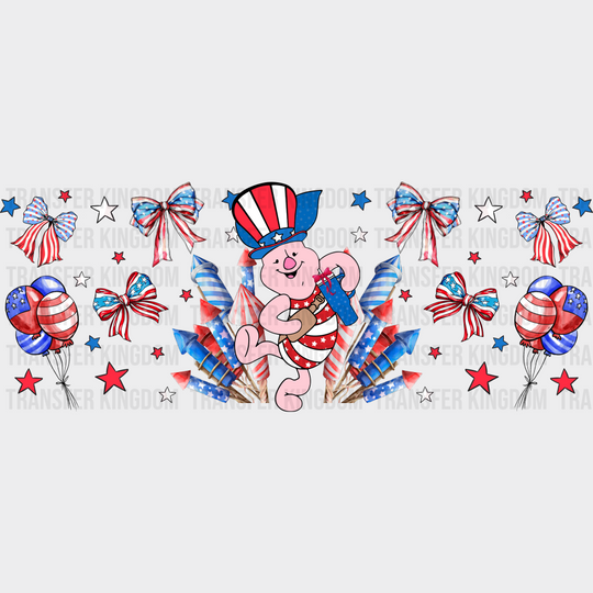 Piglet Fireworks Design - 4Th Of July Cup Wrap Uv Sticker Permanent Dtf Decal