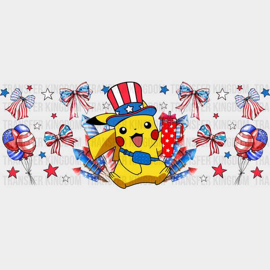 Pikachu Fireworks Design - 4Th Of July Cup Wrap Uv Sticker Permanent Dtf Decal