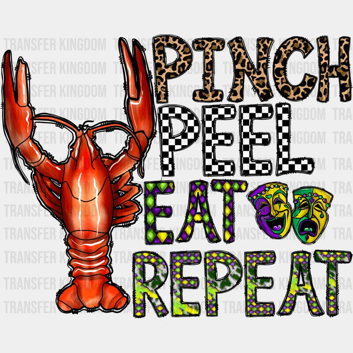 Pinch Peel Eat Repeat Mardi Gras Design- Mardi Gras DTF heat transfer