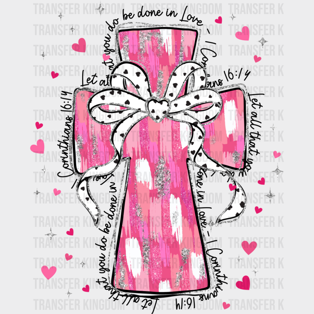 Pink And White Cross - Valentine’s Day Dtf Transfer