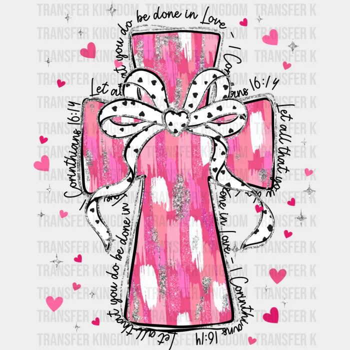 Pink And White Cross - Valentine's Day DTF Transfer