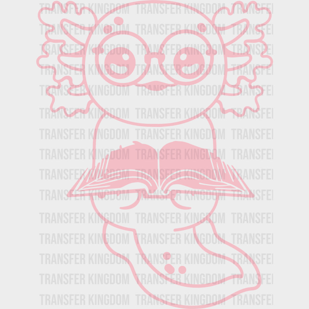 Pink Axolotl Reading - Librarian DTF Transfers
