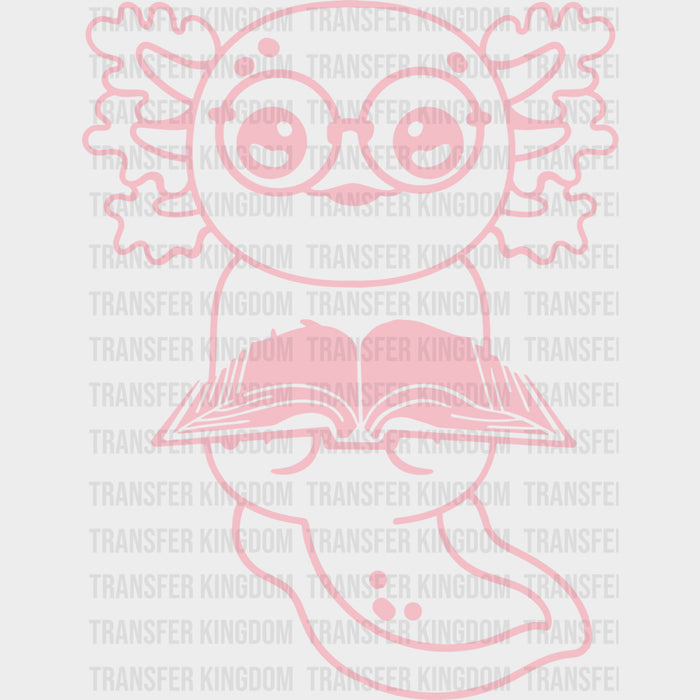 Pink Axolotl Reading - Librarian DTF Transfers