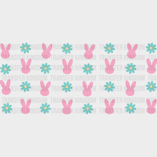 Pink Bunnies And Blue Flowers - Easter Cup Wrap Uv Sticker Permanent Dtf Decal