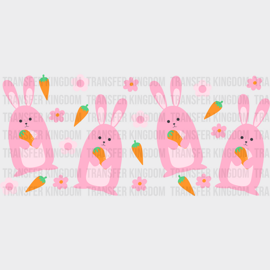 Pink Bunnies With Carrots - Easter Cup Wrap Uv Sticker Permanent Dtf Decal