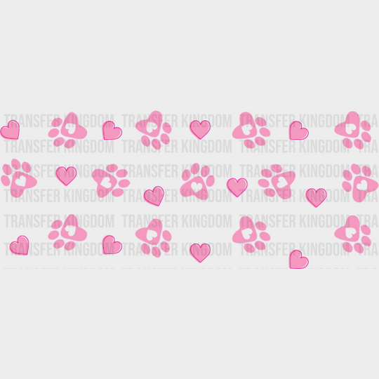 Pink Paw And Heart - Pets Cup Wrap Uv Sticker Permanent Dtf Decal