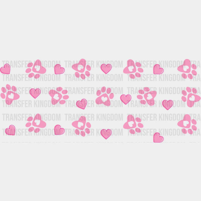 Pink Paw And Heart - Pets Cup Wrap UV Sticker Permanent UV DTF Decal