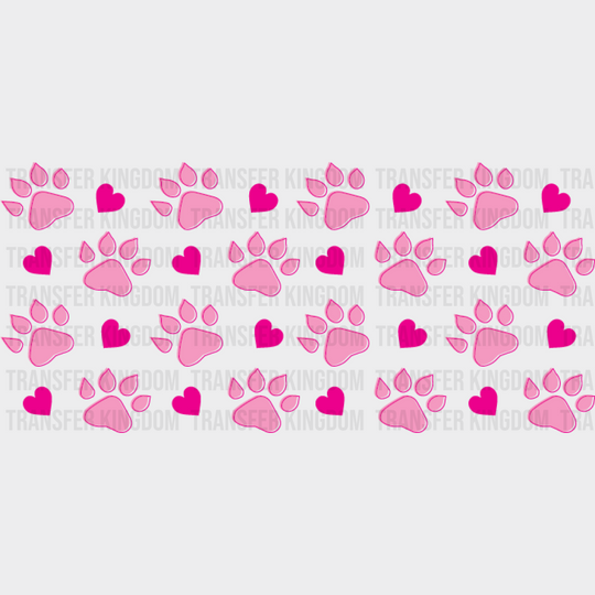 Pink Paw And Hearts - Pets Cup Wrap Uv Sticker Permanent Dtf Decal