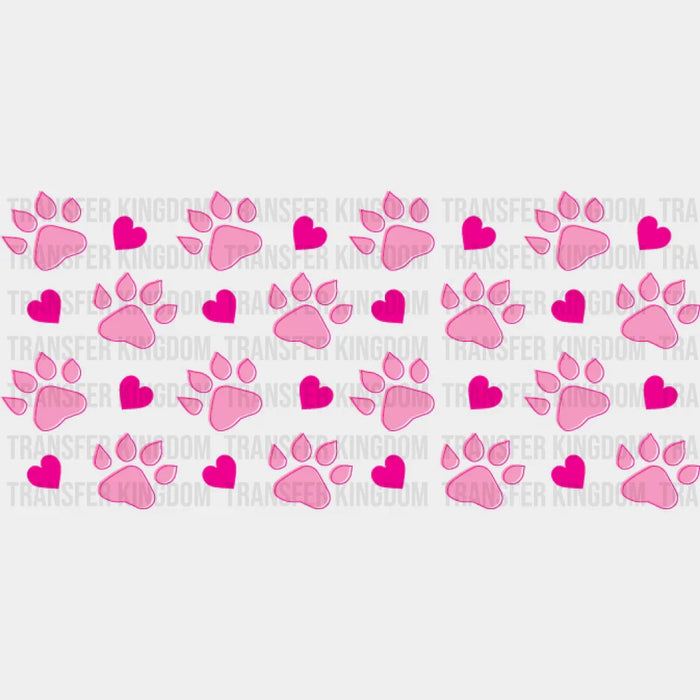 Pink Paw And Hearts - Pets Cup Wrap UV Sticker Permanent UV DTF Decal