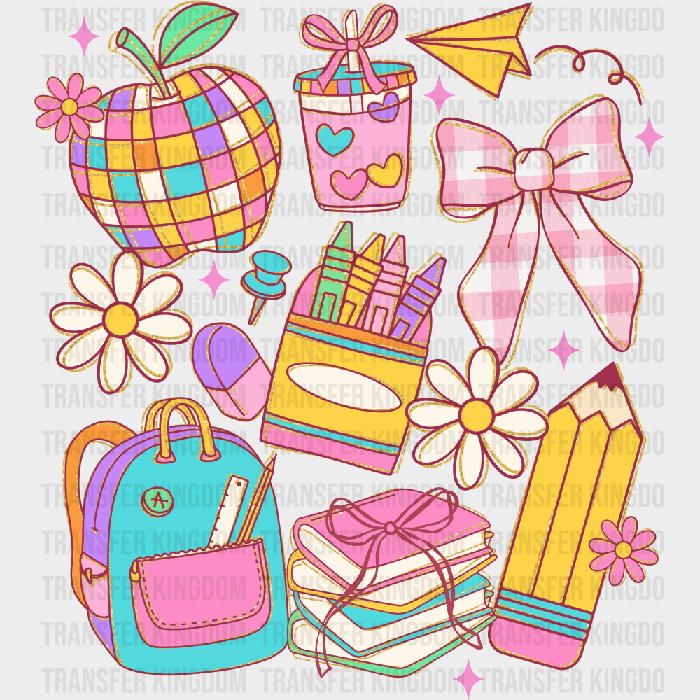 Pink School Items - Back To School DTF Transfer
