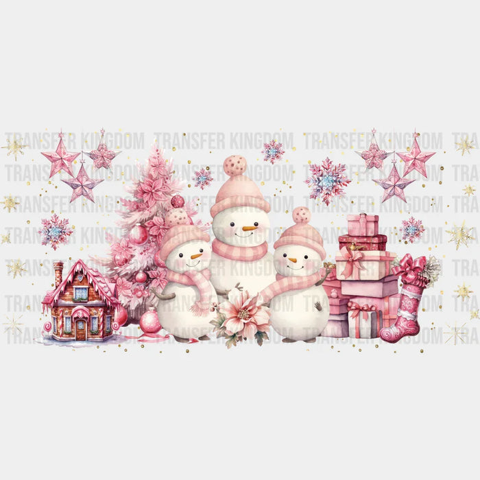 Pink Snowman Design - Winter Cup Wrap UV Sticker Permanent UV DTF Decal
