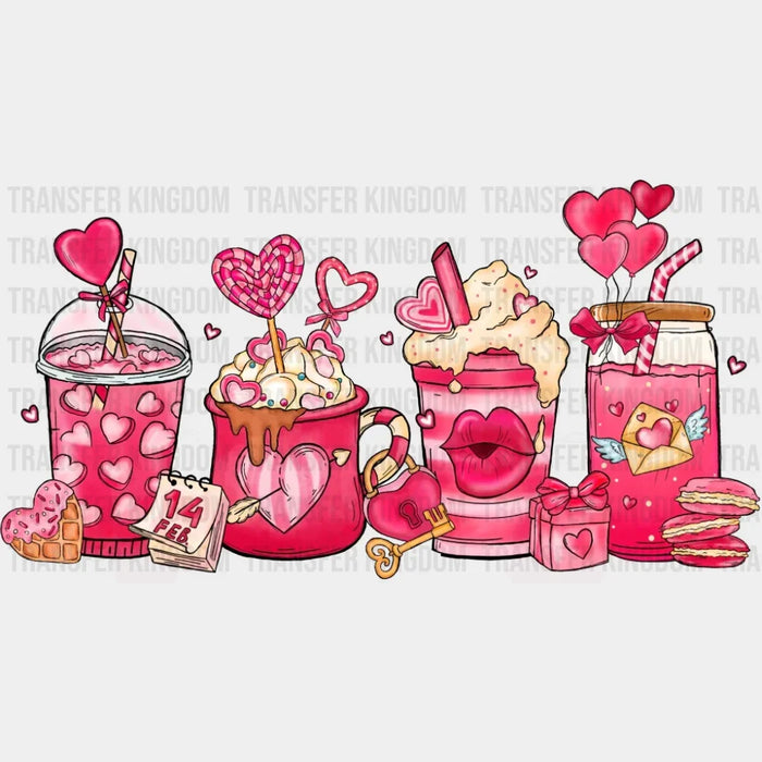 Pink Valentine Love Coffee Cups Valentine's Day Design - DTF heat transfer