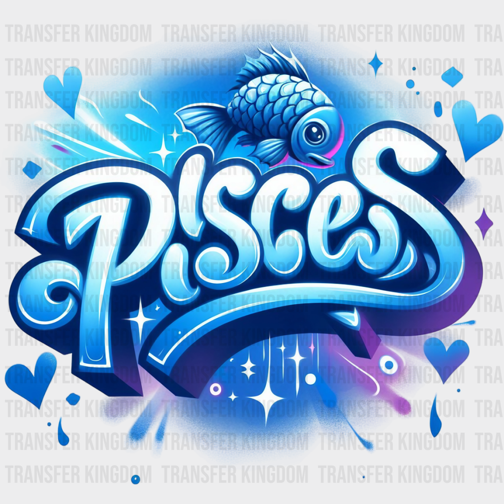 Pisces Blue And Pink - Zodiacs & Horoscopes Dtf Transfer Unisex S M (10’’) / Color Design See