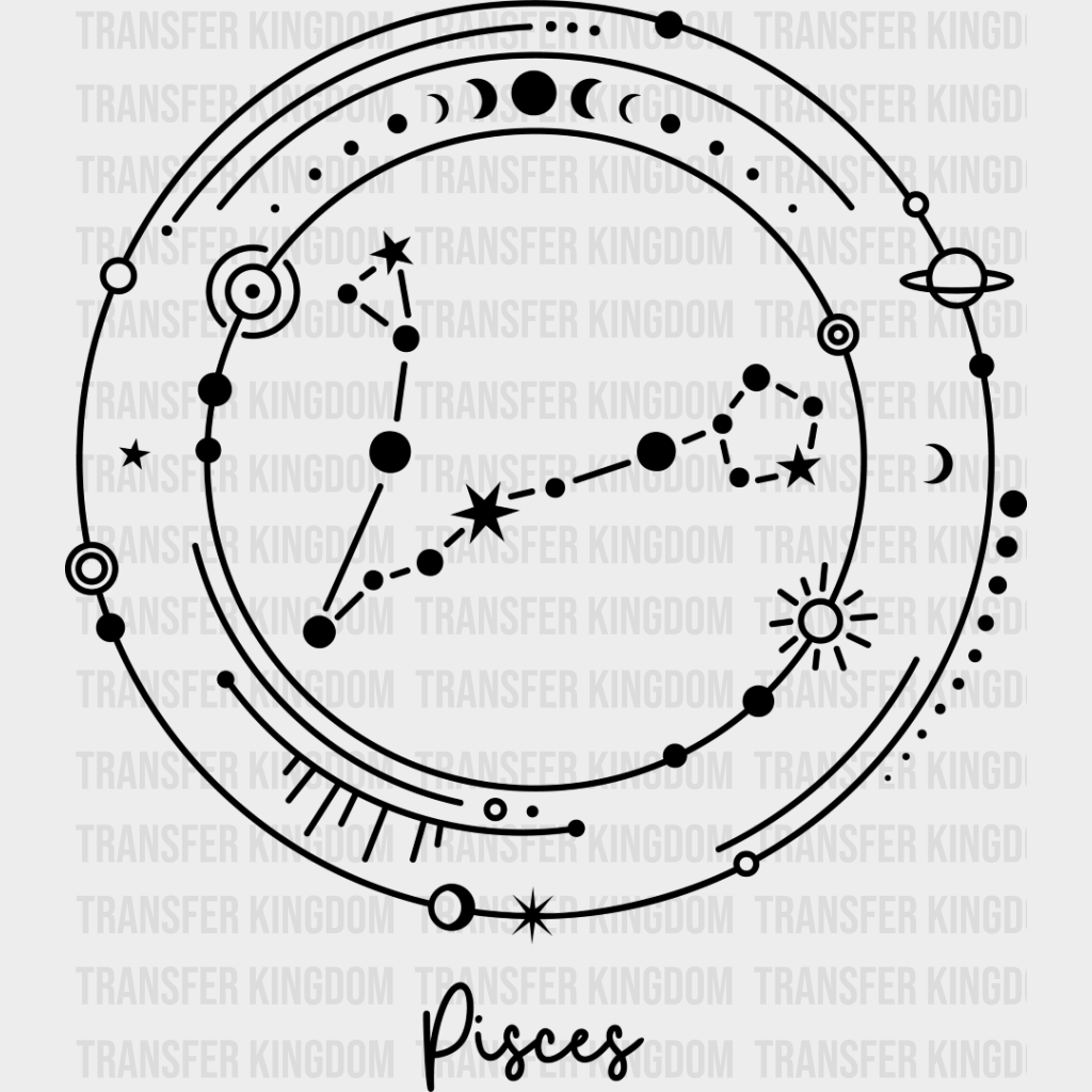 Pisces Constellation Design - Zodiac Dtf Transfer Unisex S & M (10’’) / Dark Color See Imaging