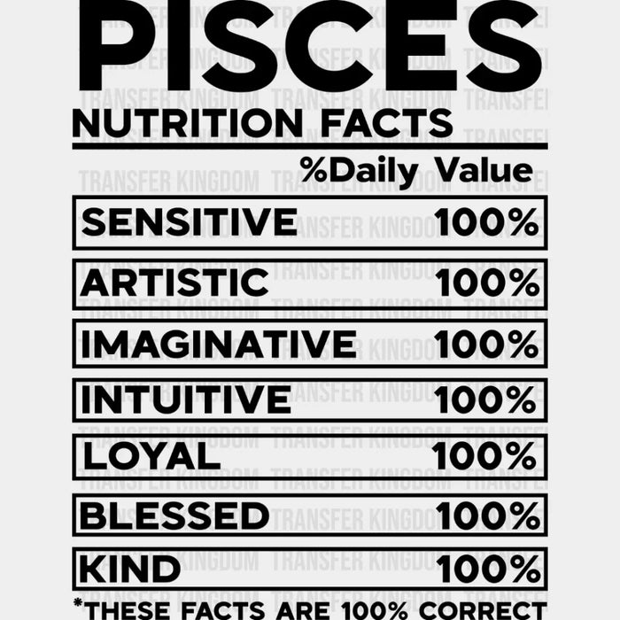 Pisces Nutrition Facts - Zodiac & Horoscopes DTF heat transfer