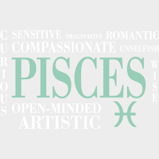 Pisces Qualities Turquoise Horizontal - Zodiacs & Horoscopes DTF Transfers - Adult Unisex - S & M (10’’) / Light Color