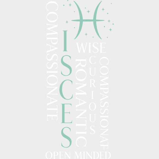Pisces Qualities Turquoise - Zodiacs & Horoscopes DTF Transfers - Adult Unisex - S & M (10’’) / Light Color Design (See