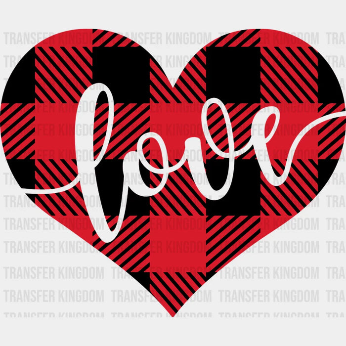 Plaid Heart Love Cursive Design - Valentine's Day DTF Transfer