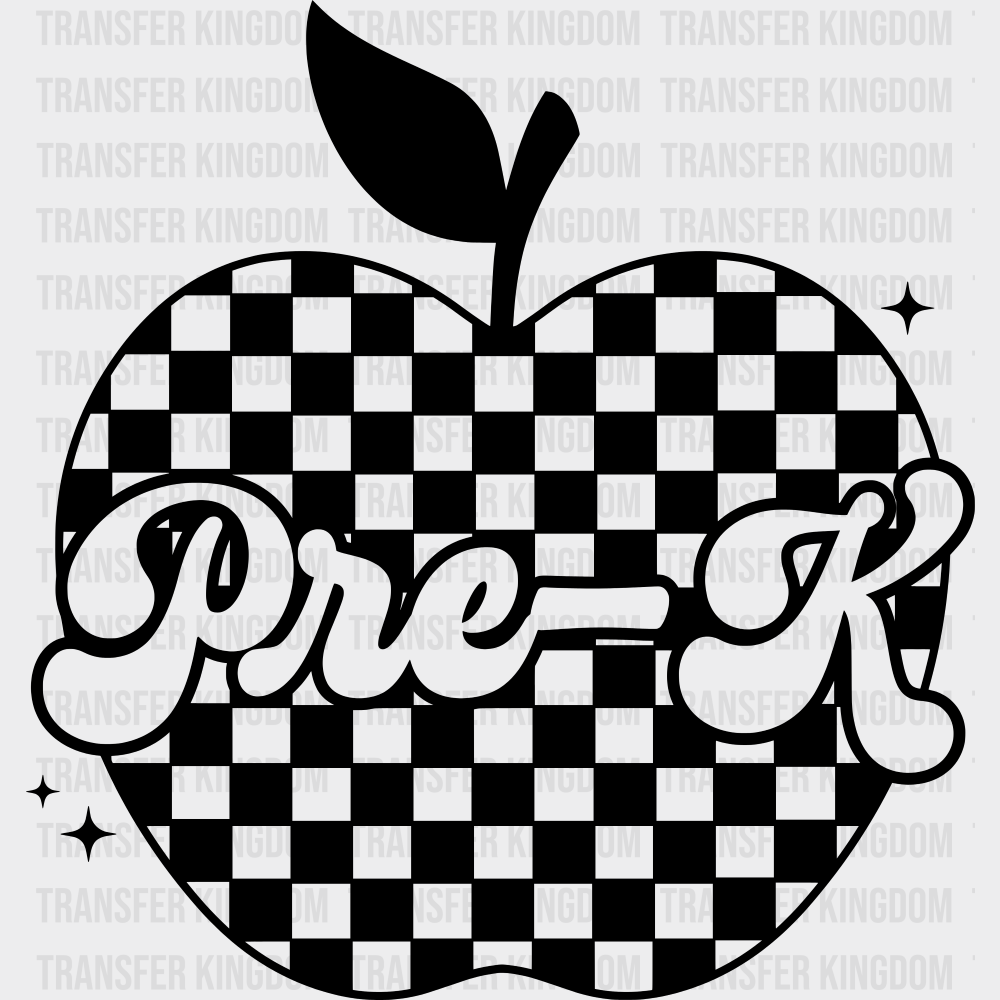 Pre-K B&W - Back To School DTF Transfer Adult Unisex - S & M (10’’) / Dark Color Design (See Imaging)