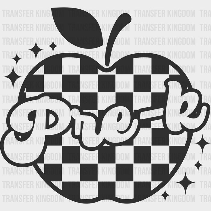 Pre-K Checkered Apple B&W - Pre-K DTF Transfers
