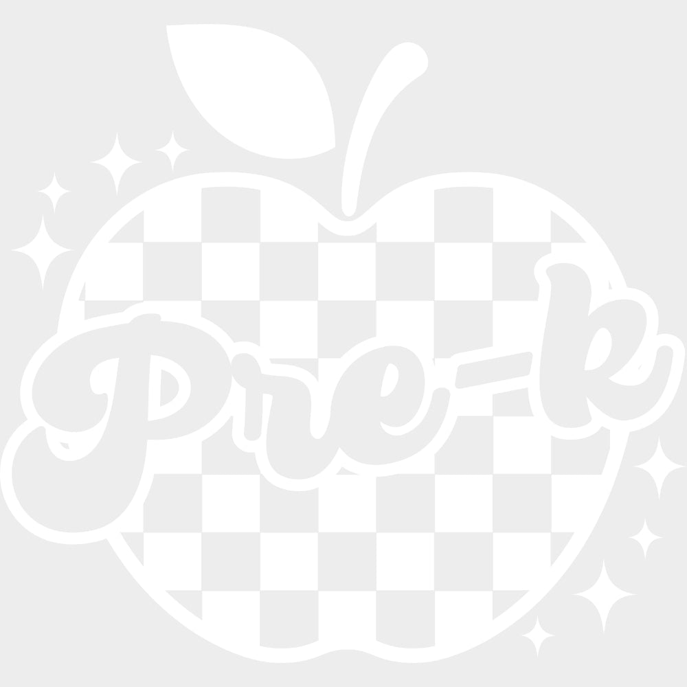 Pre-K Checkered Apple B&W - Pre-K DTF Transfers Adult Unisex - S & M (10’’) / Light Color Design (See Imaging)