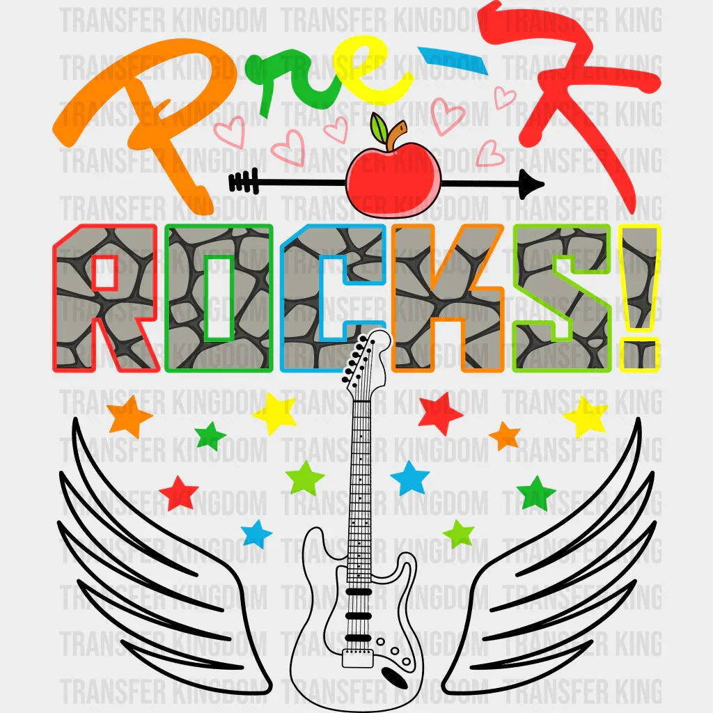 Pre-k Rocks Guitar Design - Pre-k DTF Heat Transfer