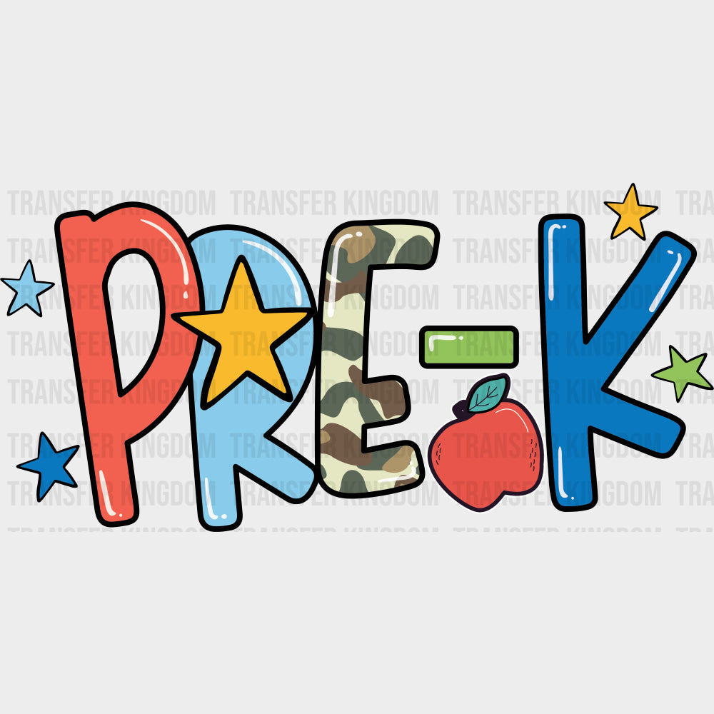 Pre-K Stars & Apple - Pre-K DTF Transfers Adult Unisex - S & M (10’’) / Dark Color Design (See Imaging)