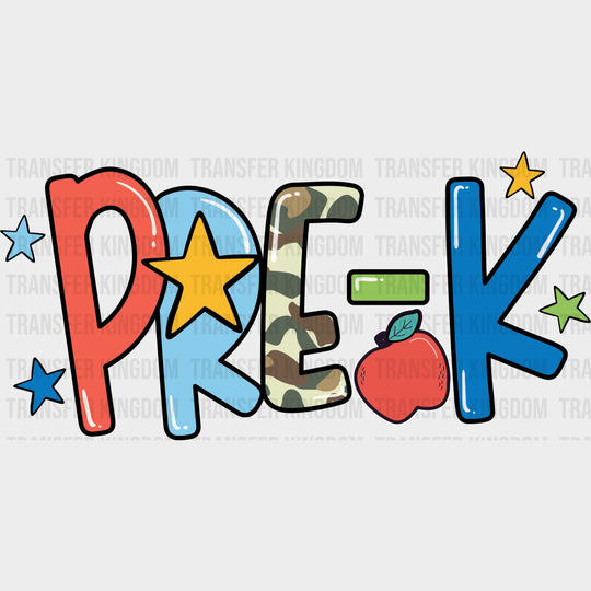 Pre-K Stars & Apple - Pre-K DTF Transfers Adult Unisex - S & M (10’’) / Dark Color Design (See Imaging)