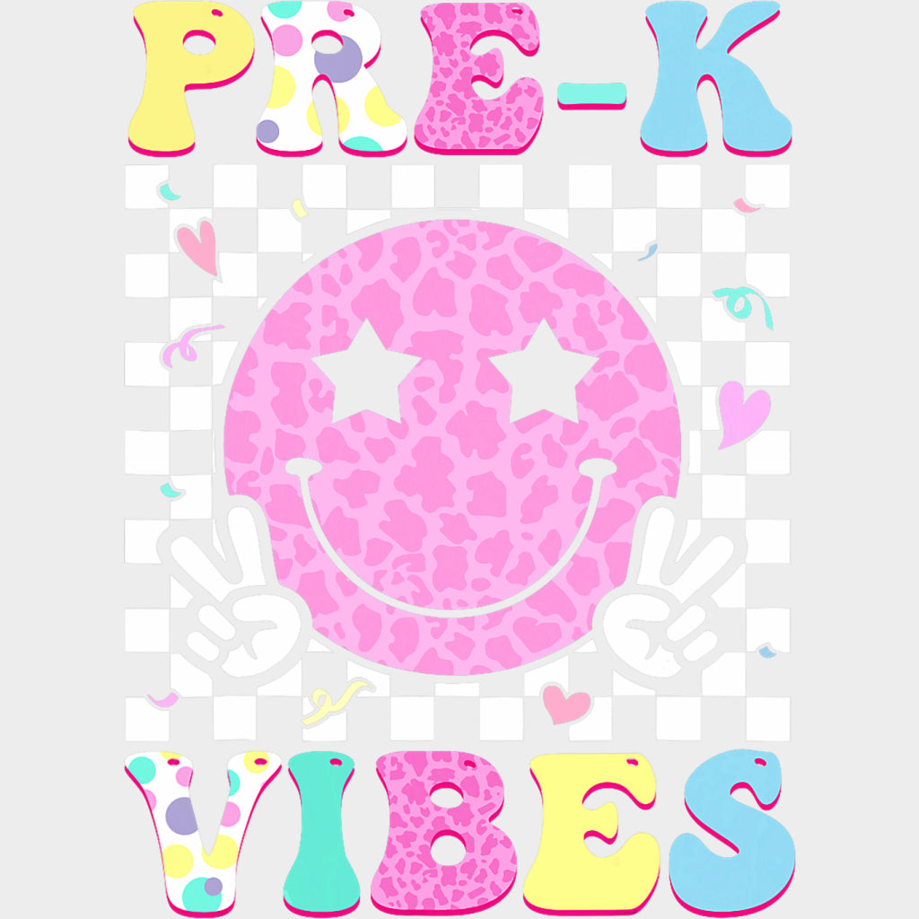 Pre-K Vibes Star Eyes Smiley - Pre-K DTF Transfers Adult Unisex - S & M (10’’) / Light Color Design (See Imaging)