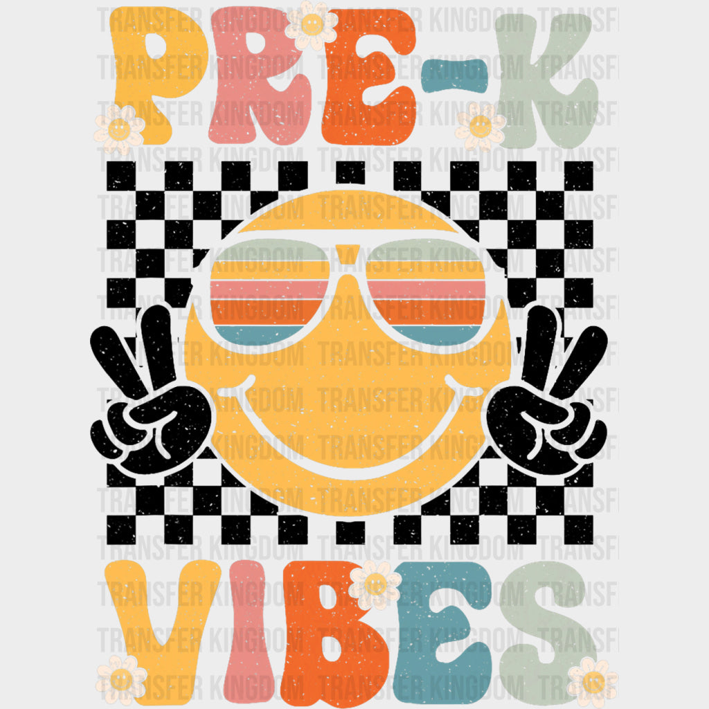 Pre-K Vibes Sunglasses Smiley - Pre-K DTF Transfers Adult Unisex - S & M (10’’) / Dark Color Design (See Imaging)