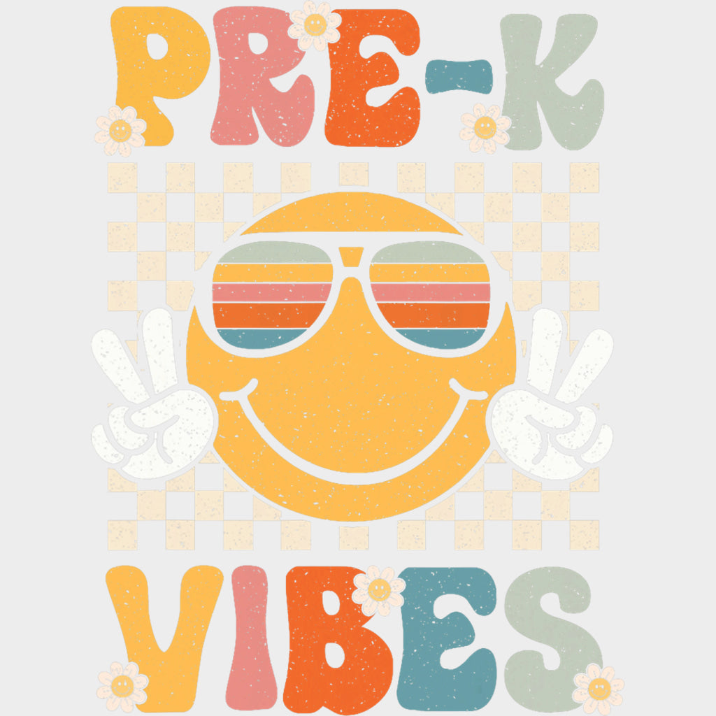 Pre-K Vibes Sunglasses Smiley - Pre-K DTF Transfers Adult Unisex - S & M (10’’) / Light Color Design (See Imaging)