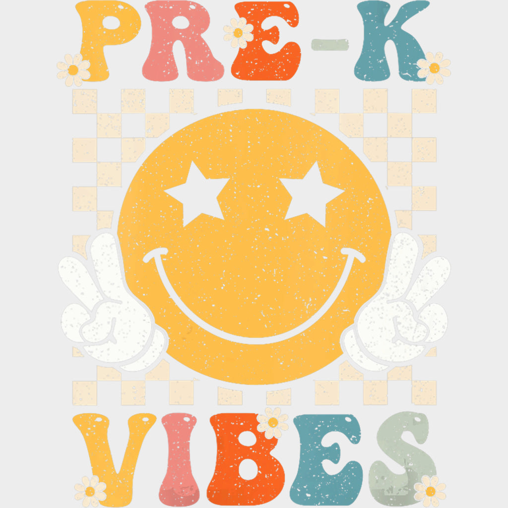 Pre-K Vibes Yellow Smiley - Pre-K DTF Transfers Adult Unisex - S & M (10’’) / Light Color Design (See Imaging)