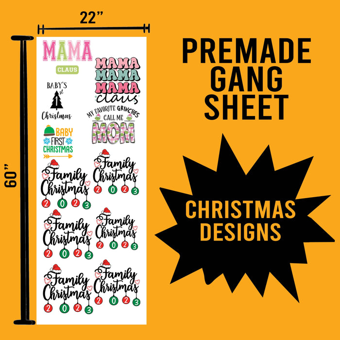 Christmas Premade Gang sheet Christmas Designs- 22X60