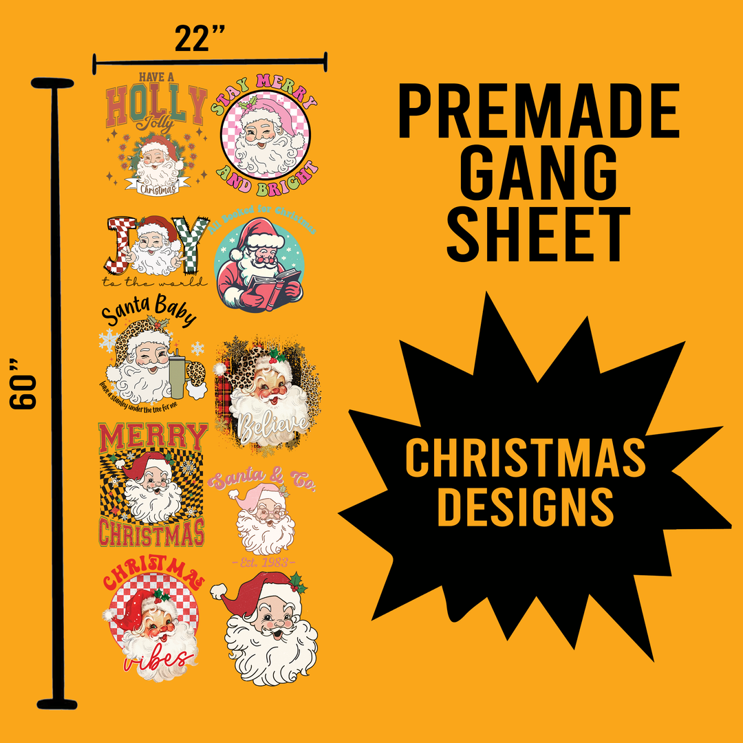 Christmas Premade Gang sheet-22X60-Santa Designs