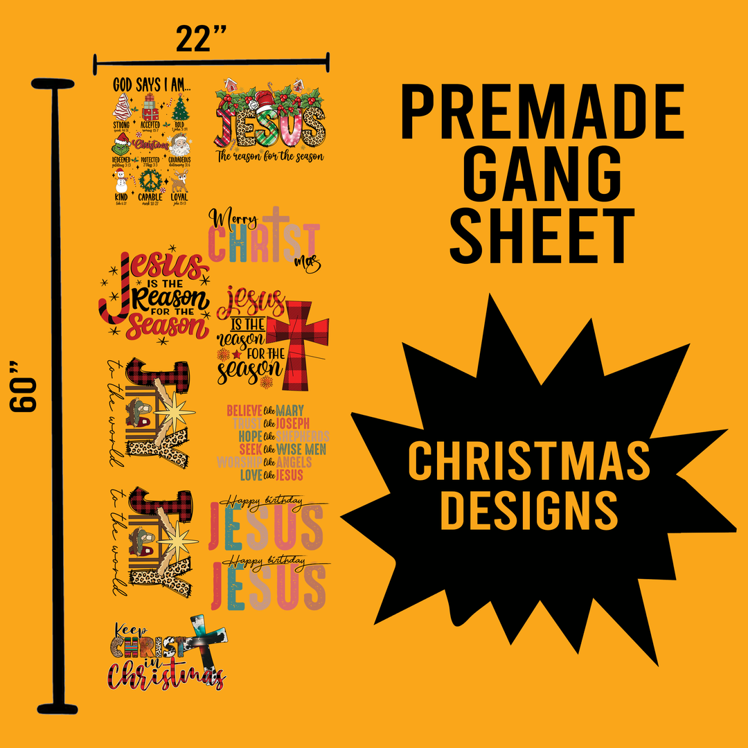 Christmas Premade Gang sheet-22X60-Jesus Christmas Designs