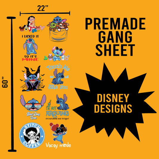Disney Premade Gang sheet-22X60-Disney Lilo & Stitch Designs