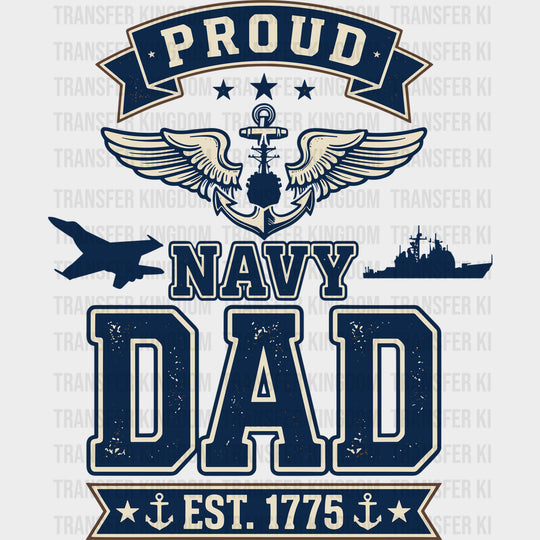Proud Navy Dad EST. 1775 - Navy DTF Transfers - Adult Unisex - S & M (10’’) / Dark Color Design (See Imaging)