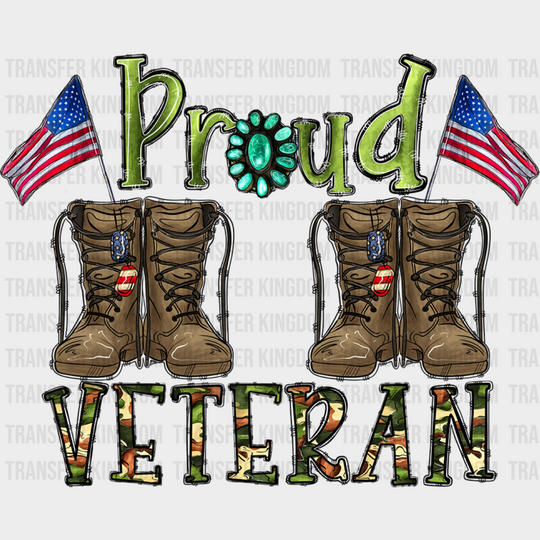 Proud Veteran Design - Military Dtf Heat Transfer Unisex S & M (10’’) / Dark Color See Imaging