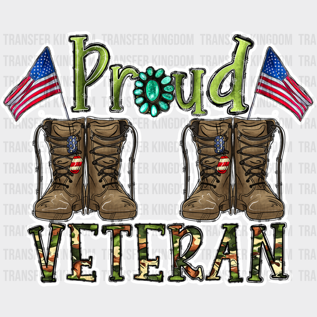 Proud Veteran Design - Military Dtf Heat Transfer Unisex S & M (10’’) / Light Color See Imaging