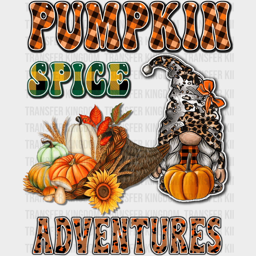 Pumpkin Spice Adventures Gnomes - Fall Dtf Transfer Unisex S & M (10’’) / Dark Color Design See