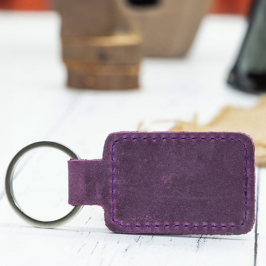 Custom Engraved Leather Keychain – Square