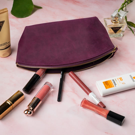 Faux Leather Stylish Cosmetic Pouch – Versatile Makeup Bag & Toiletry Organizer
