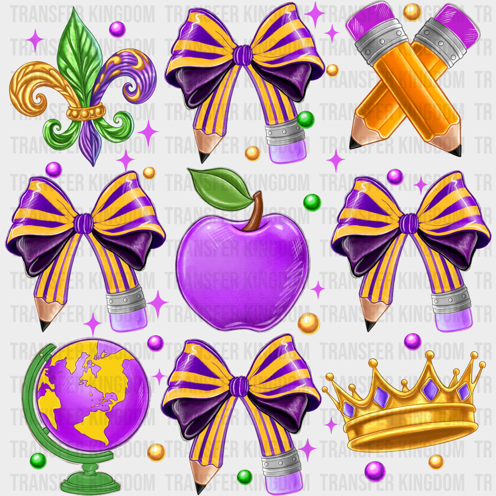 Purple Apple Pencil Ribbons - Mardi Gras DTF Transfers