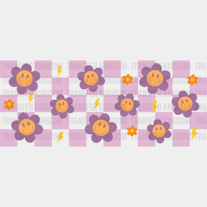 Purple Flowers Checkered Design - Cats Cup Wrap UV Sticker Permanent UV DTF Decal