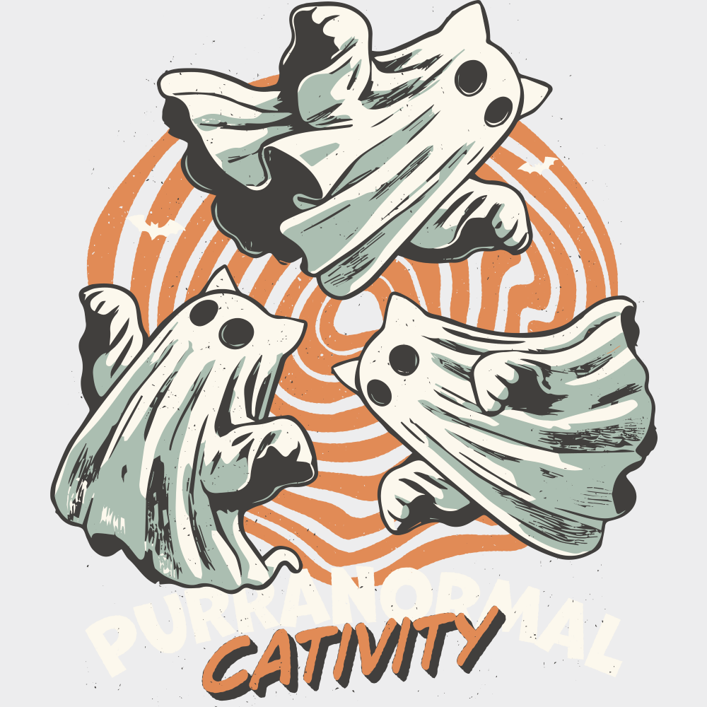 Purranormal Cativity - Halloween DTF Transfer Adult Unisex - S & M (10’’) / Light Color Design (See Imaging)