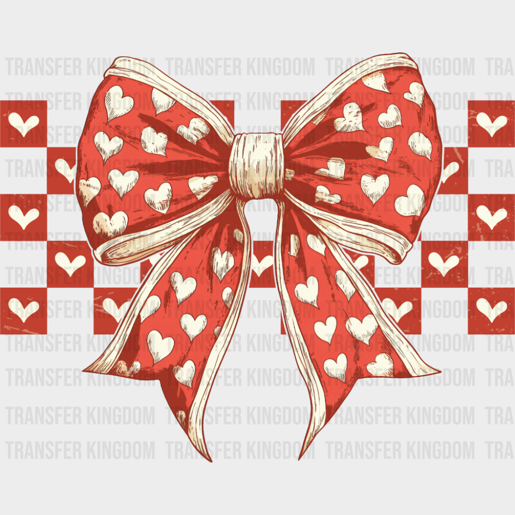 Red And White Heart Pattern Ribbon - Valentine’s Day Dtf Transfer